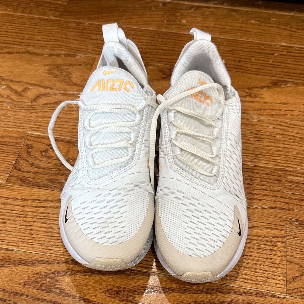 Nike Air Max 270 White and Orange Athletic Shoes